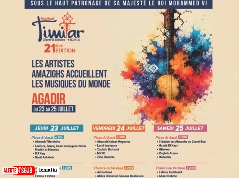 ALERTE TSGJB Festival Timitar 2026 a Agadir : programme, artistes et musiques du monde