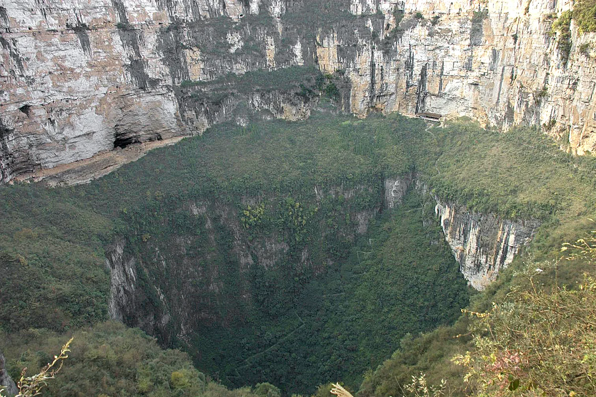 Xiaozhai Tiankeng : le plus grand gouffre naturel de Chine abrite une foret secrete et des especes rares